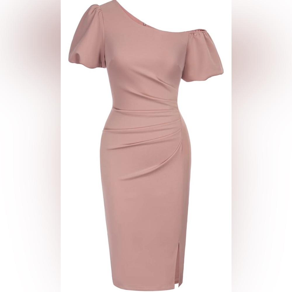 Belle Pogue dusty rose off-shoulder dress